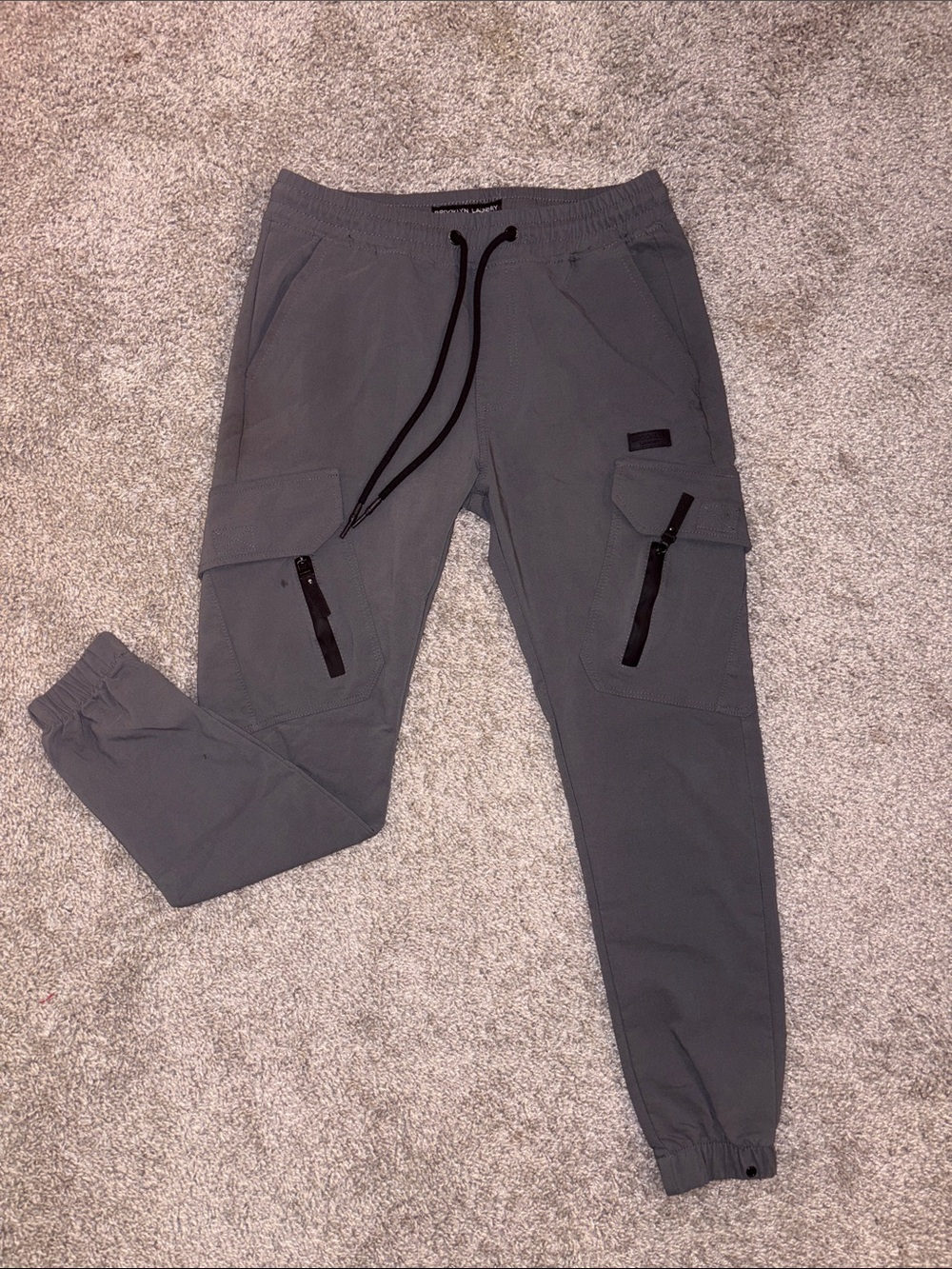 Men's Gray Cargo Joggers with Drawstring Waist